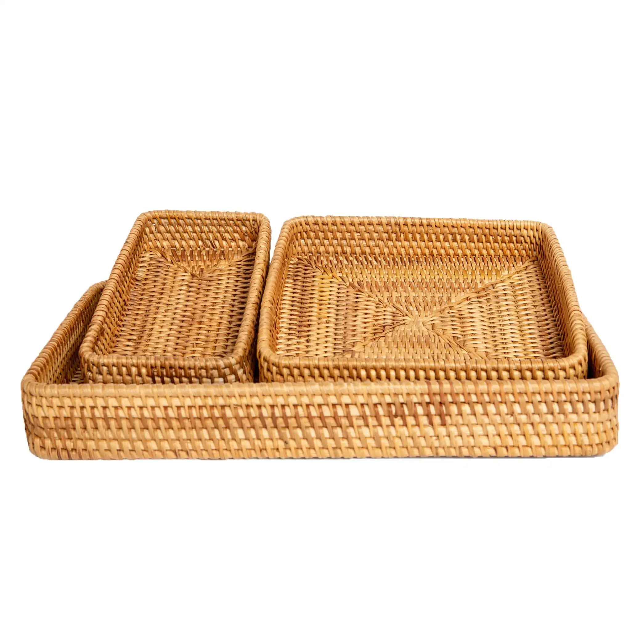 White Woven Rattan Square Tray,Straw Serving Tray,Decorative Boho Tray