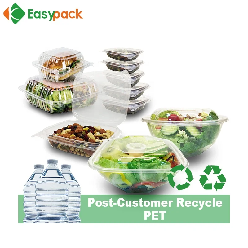 32oz Disposable Recycled Plastic Takeaway Food Container Salad Bowls