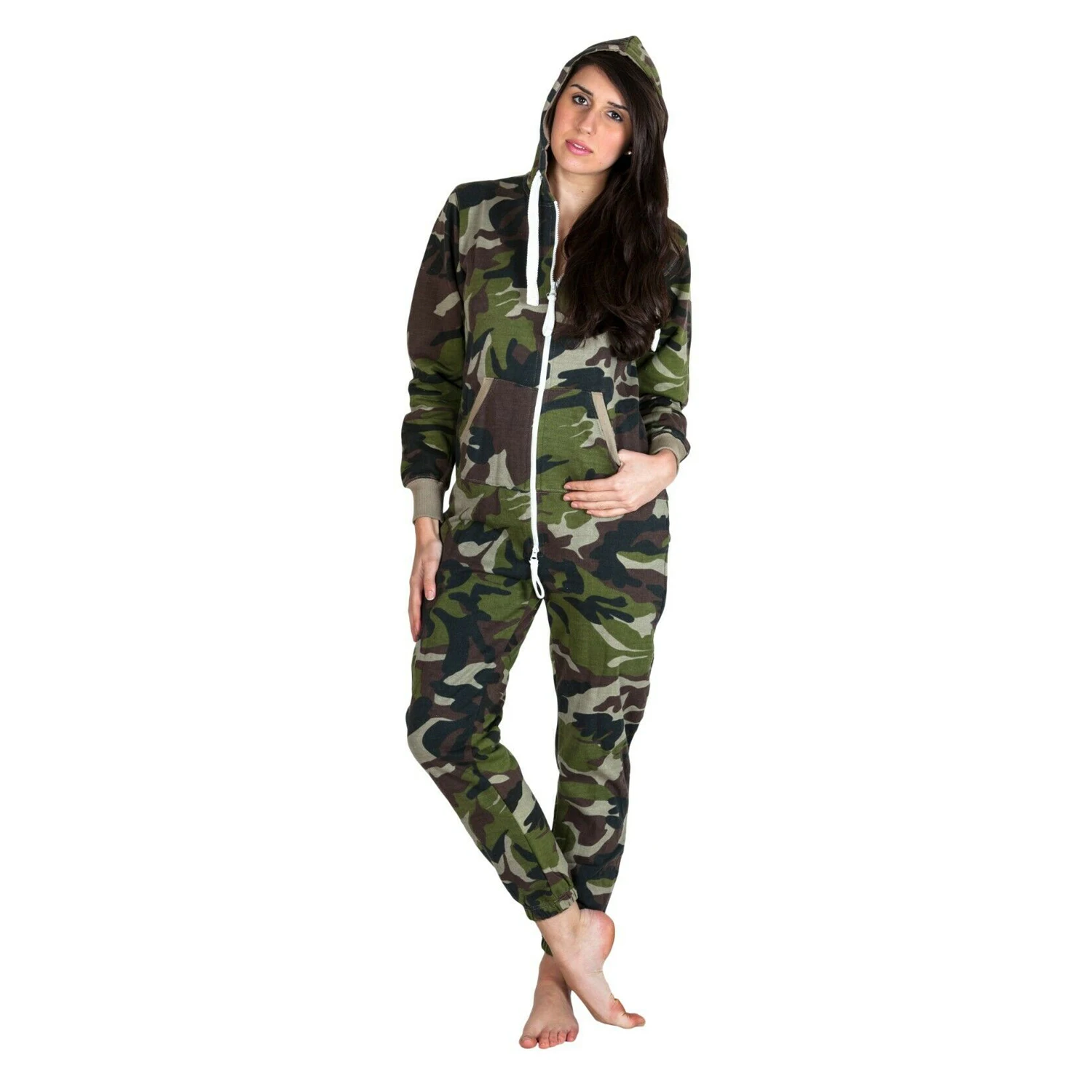 Mens Womens Camouflage Sweatsuit All in One Hooded Jumpsuit Nightwear Pajama Plus Size Ladies Tracksuits