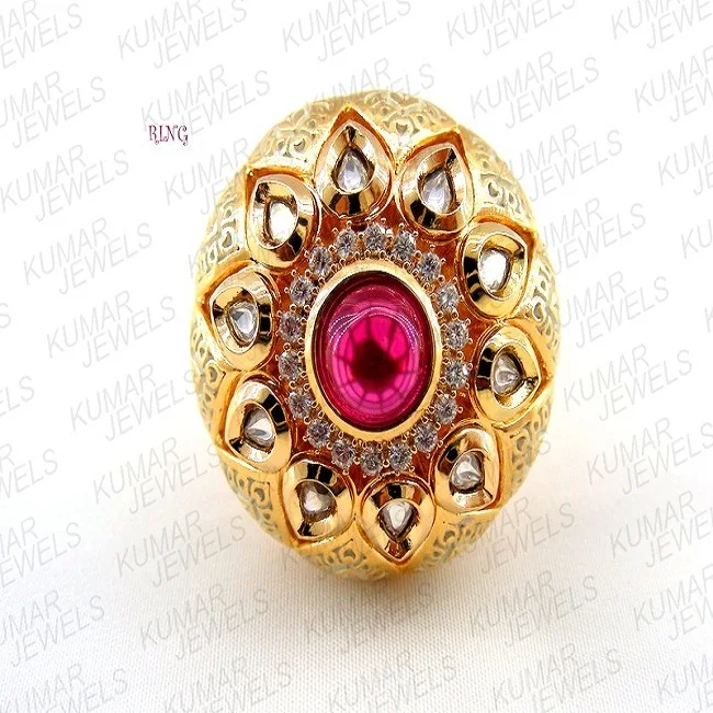 Meenakari Kundan Ring Engagement Promise Ring Wedding Bridal Statement Ring Polki Diamond Flower Ring Indian Ring Adjustable Ring