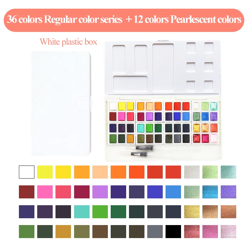 12/18/24/36 Colors Solid Watercolor Paint Set Portable Metal Box