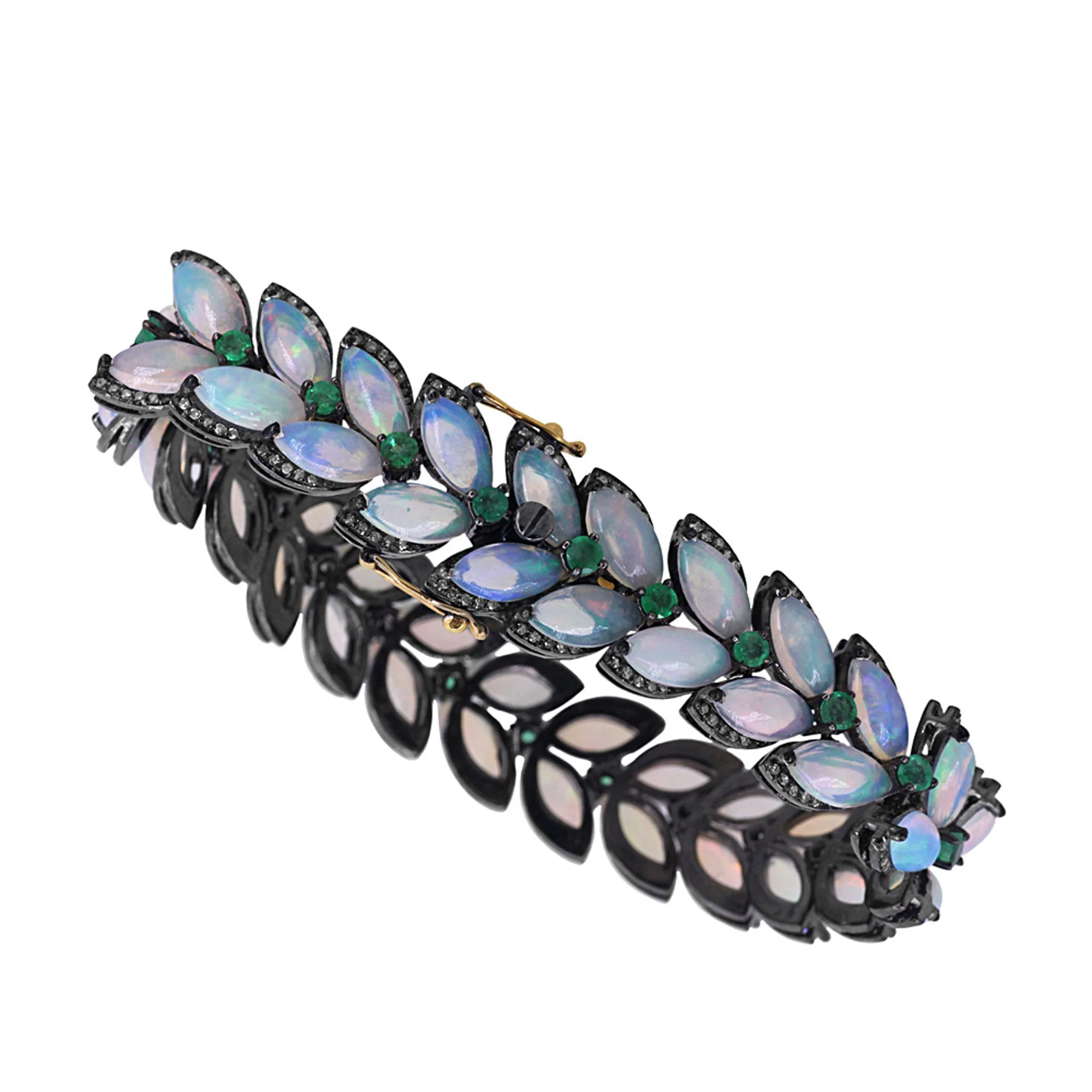 Genuine Diamond Emerald Gemstone 925 Sterling Silver Macrame Bracelet Jewelry