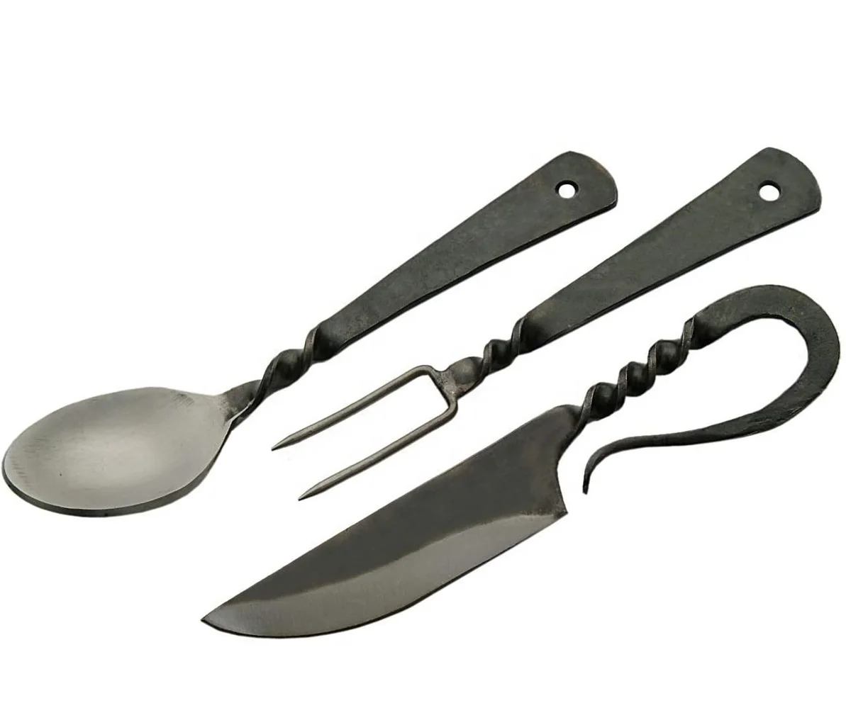 Hand Custom Made Medieval Cutlery Set Feasting Set 3 Pieces
