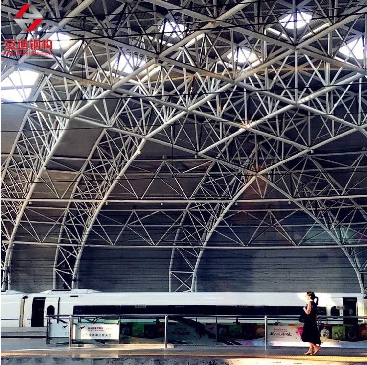 Prefabricated Railway Station Galvanized Steel Structures Curved Roof Design Structural Steel Pipe Truss Shed for Sale