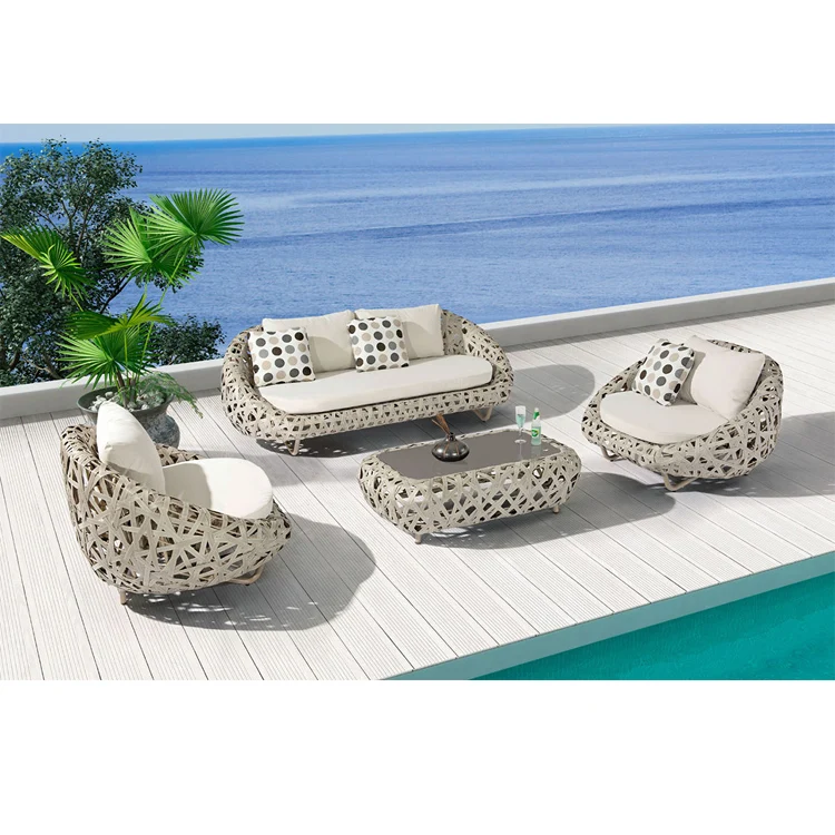 2020 Couture Jardin Curl Brand Nordic Style Luxury Garden Rattan Outdoor Furniture Alum Wicker Single Rattan Sofa Set