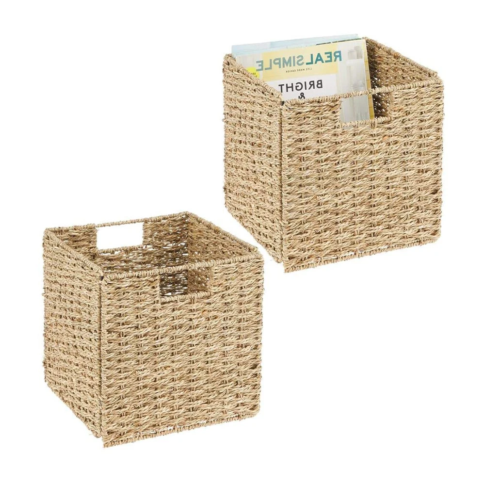 High Quality Square Seagrass Storage Baskets With Insert Handles From