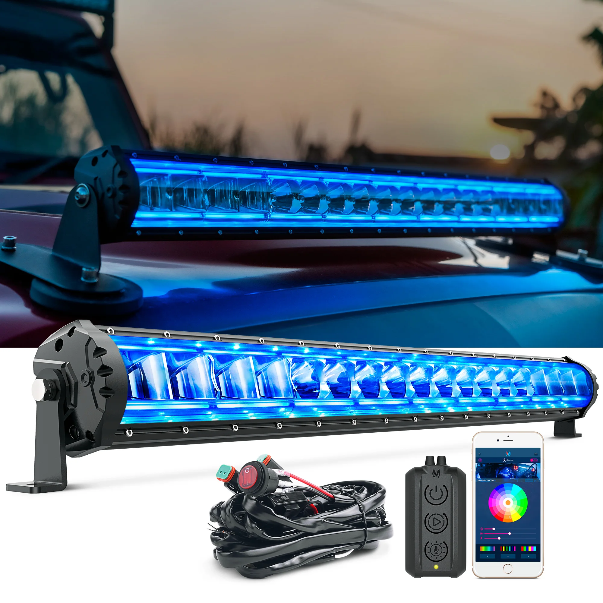 Mictuning Off Road Led Bar Curve 50inch 32 42 22inch Combo Single Row Rgbw Multicolors Led
