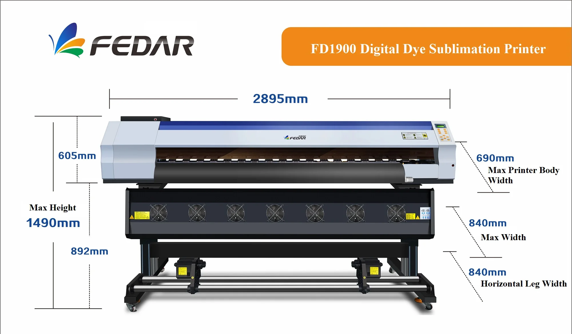Fedar FD1900 High Speed Digital Textile Dye Sublimation Printer with 2 Heads