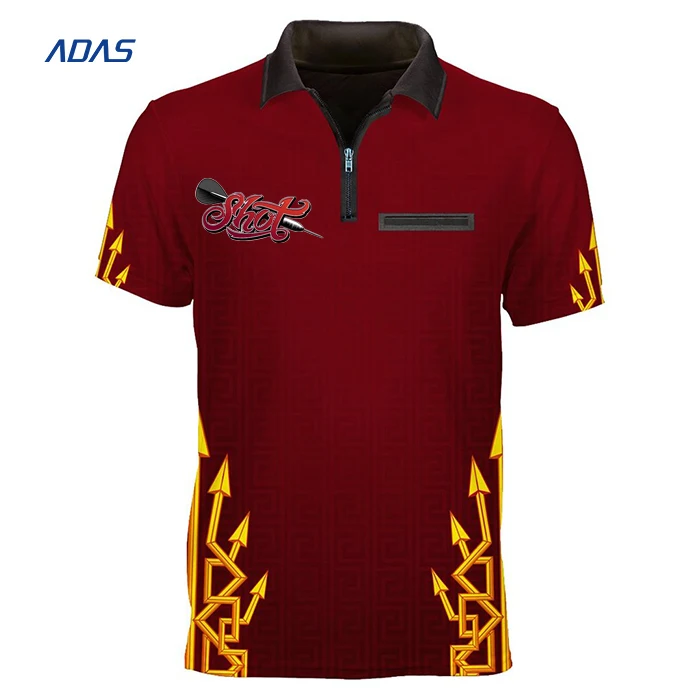 Cheap Custom Logo Dart Polo Sublimation Print Jersey Breathable Zipper Design Your Own for Team Darts Shirt Breathable Polyester