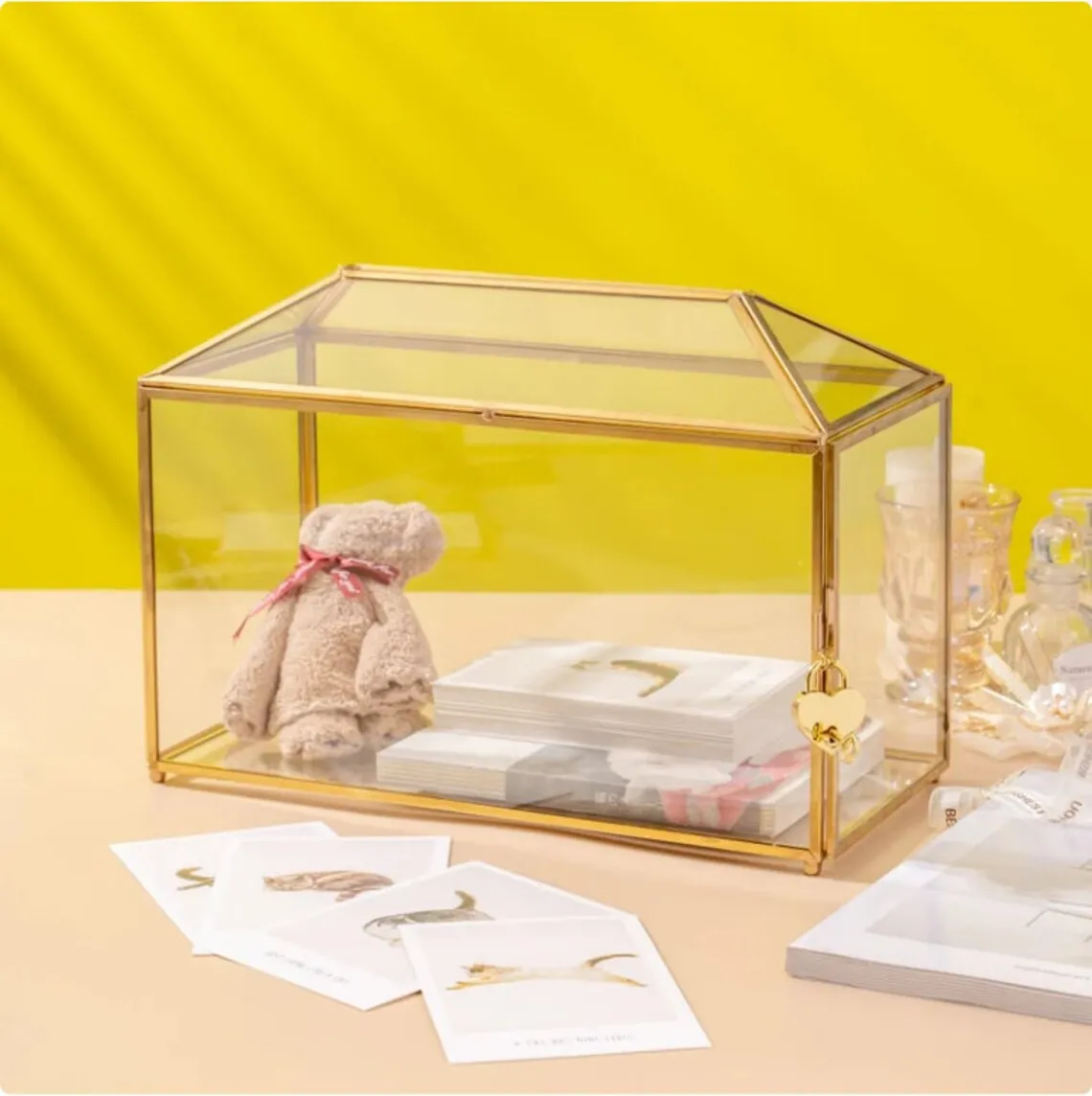 Large Geometric Glass Card Box Terrarium With Slot And Heart Lock,Foot,Gold Buy Crystal Glass