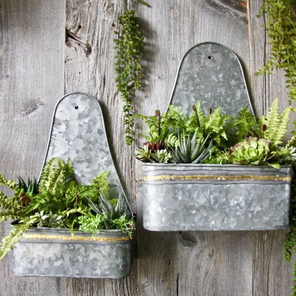 Galvanized Hanging Metal Wall Vases Planter For Flowers Farmhouse Style