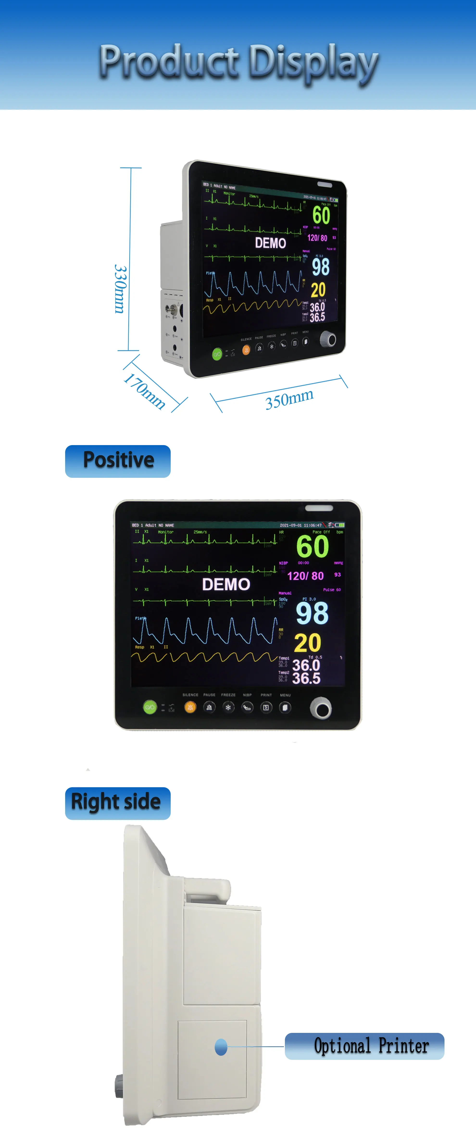 15 Inch Medical Vital Monitor 6 Parameter ICU Patient Monitor PM9000-GTE2 with 2 Years Warranty and Class III Certification