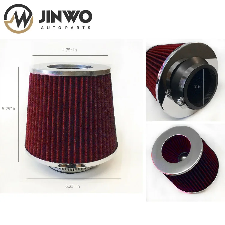 Universal Red Air Filter With 25mm Adjustable Rubber Clamp | For Car, Generator, Tractor Intake (50x60mm) - View #9
