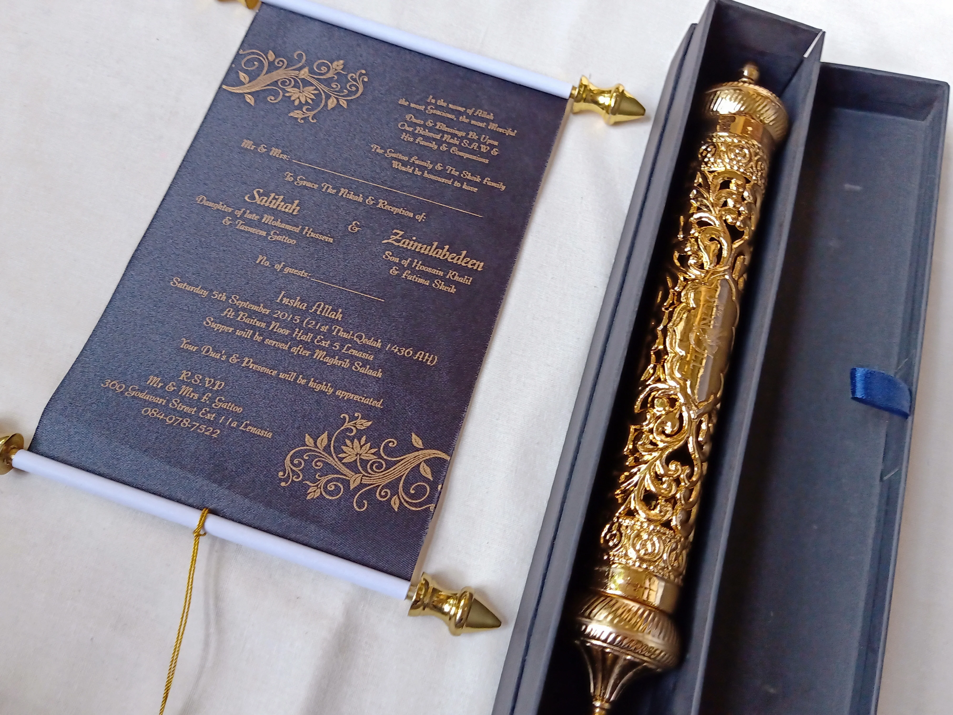 Velvet Scroll Invites Suitable for bar Mitzvah celebrations Also Available With Velvet Fabric Covered Boxes
