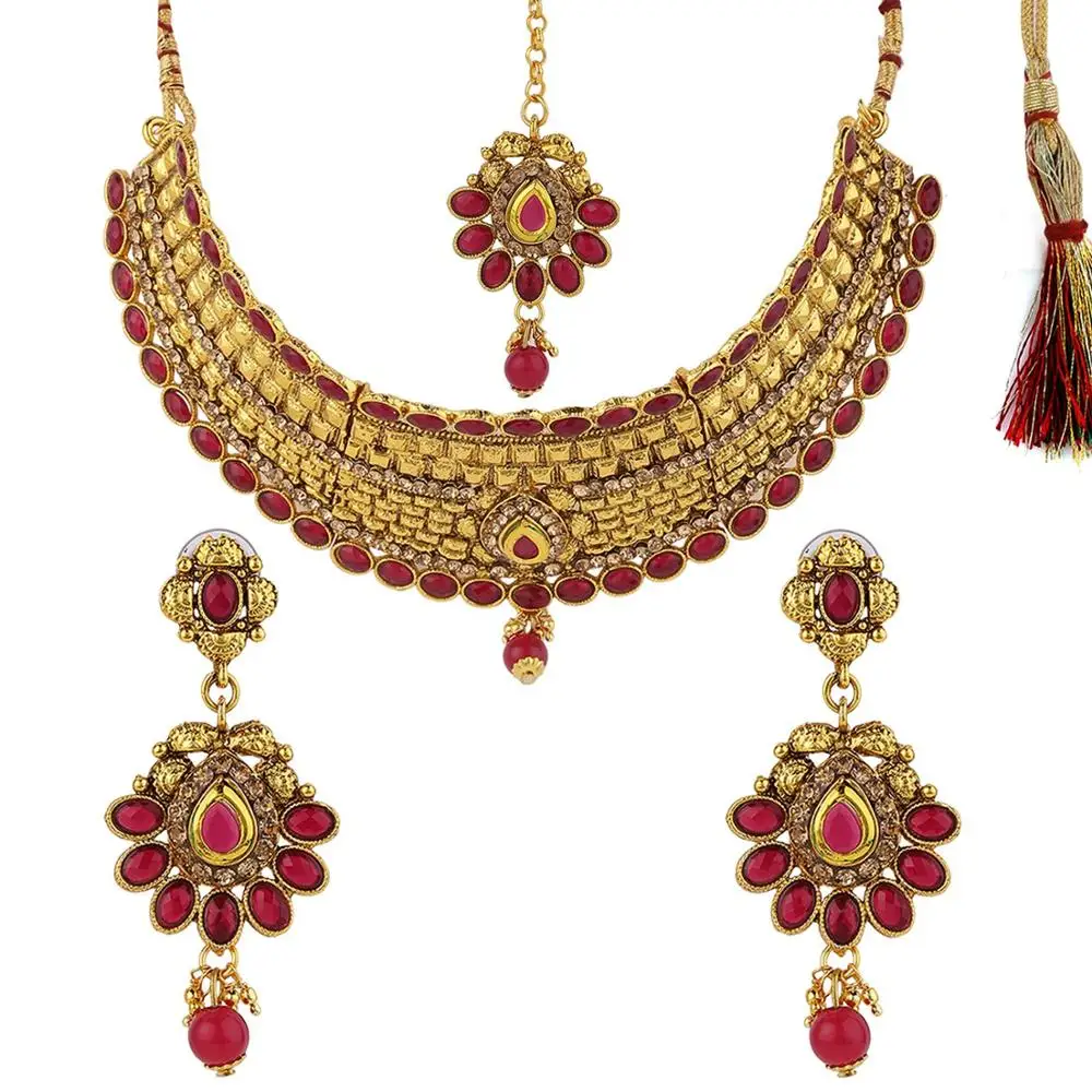 New Lct Gold Indian Necklace Earrings Costume Jewellery Set Stones Bridal Party 