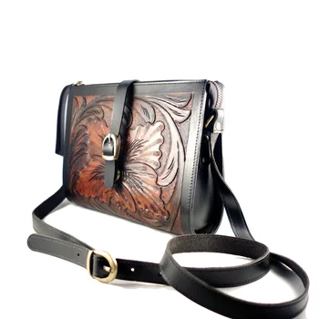 Handcrafted Leather Sling Bag | Hand made Engraved for Whole sale Ladies Leather Bags 100% Real Leather Handbags