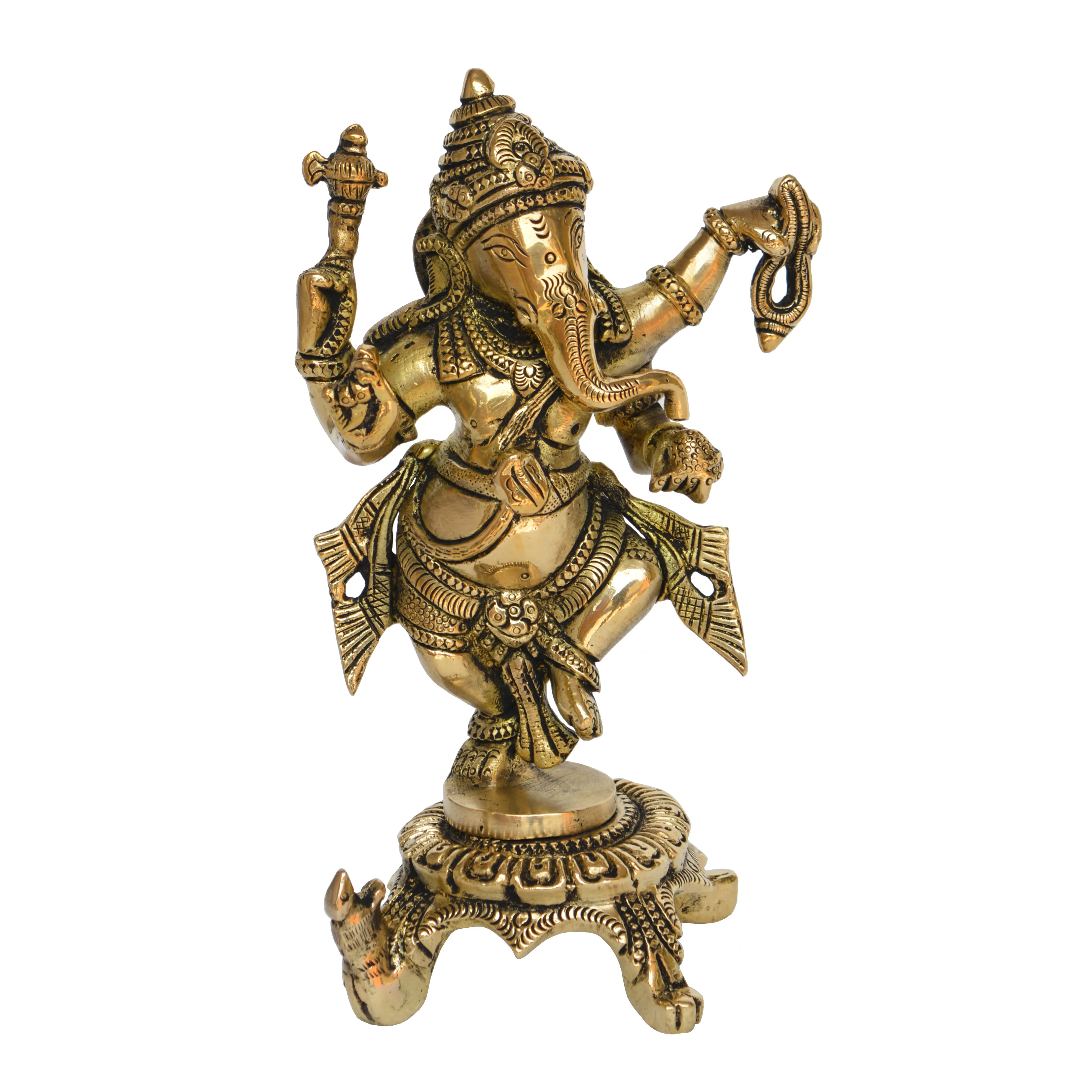 Dancing Ganesh Idol For Worship And Showpiece With Turtle In Brass ...