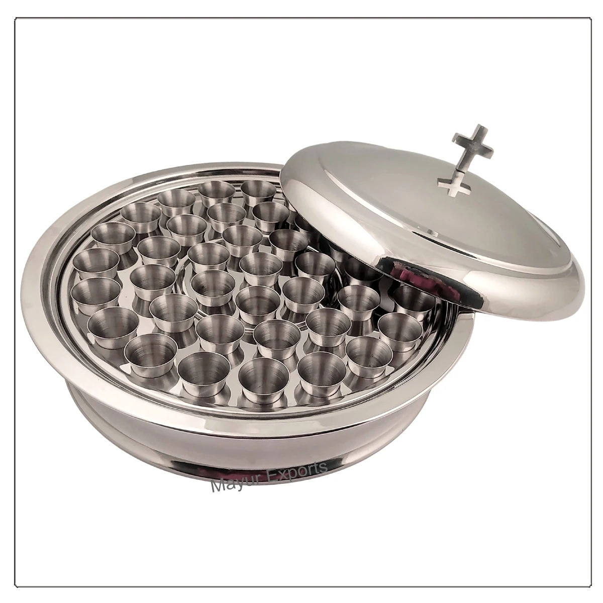 Поднос для причастия из нержавеющей стали с 40 чашечками-блестящий (зеркальная отделка)