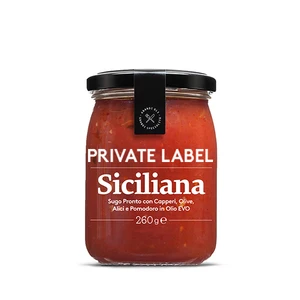 Private Label OEM Sicilian Sauce with Tomato, Anchovies, Olives and  Capers 260 g Jar for Wholesalers