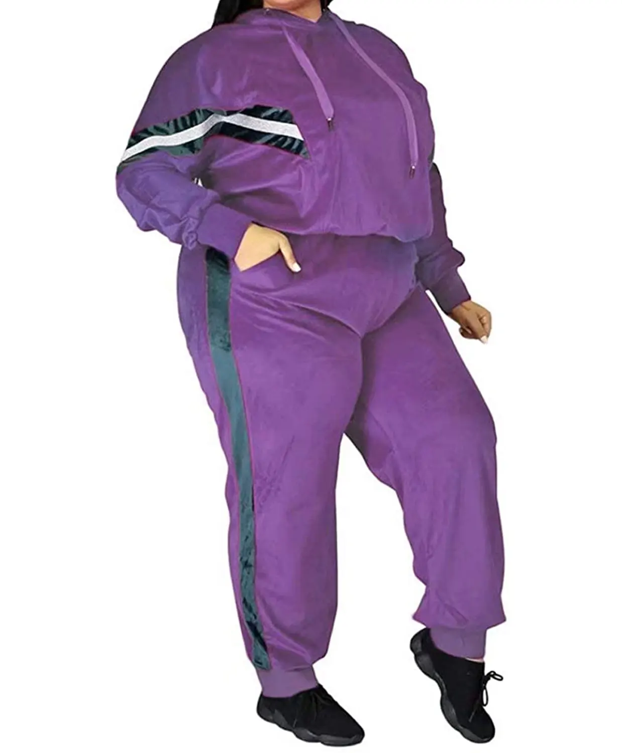 Plus Size Tracksuit for Women Set 2 Piece Joggers Velour Jogging Sweat Outfits Hoodie and Sweatpants Set
