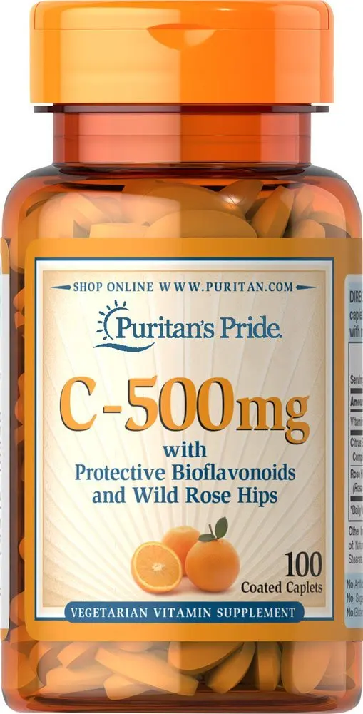 Оптовая продажа Puritan гордость витамин C-500 mg с биофлавоноиды и шиповника 100 Caplets укрепления иммунной медицинские витоминные добавки Сделано в США