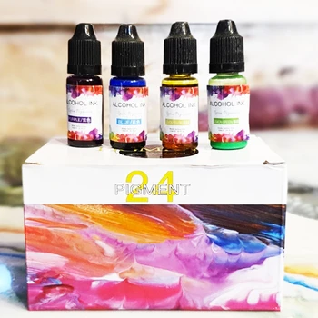 24 Bottles Vibrant Colors High Concentrated Alcohol-Based Ink Concentrated Epoxy Resin Paint Colour Dye for Petri Dish Coaster