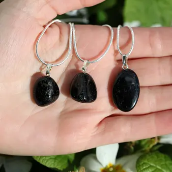 NATURAL BLACK TOURMALINE CRYSTAL TUMBLED STONE PENDANT FOR ANY SIZE