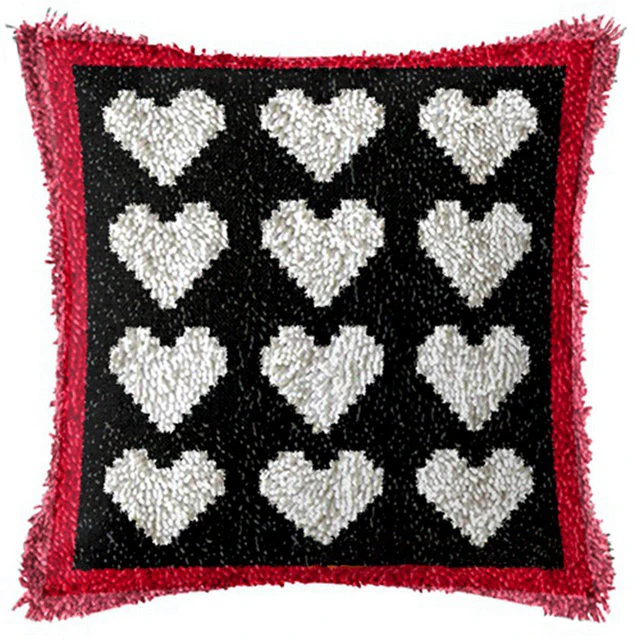 Latch Hook Carpet Embroidery Pillow Needlework Set Geometric shape love heart Cushion Button Package Latch Hook rug kits