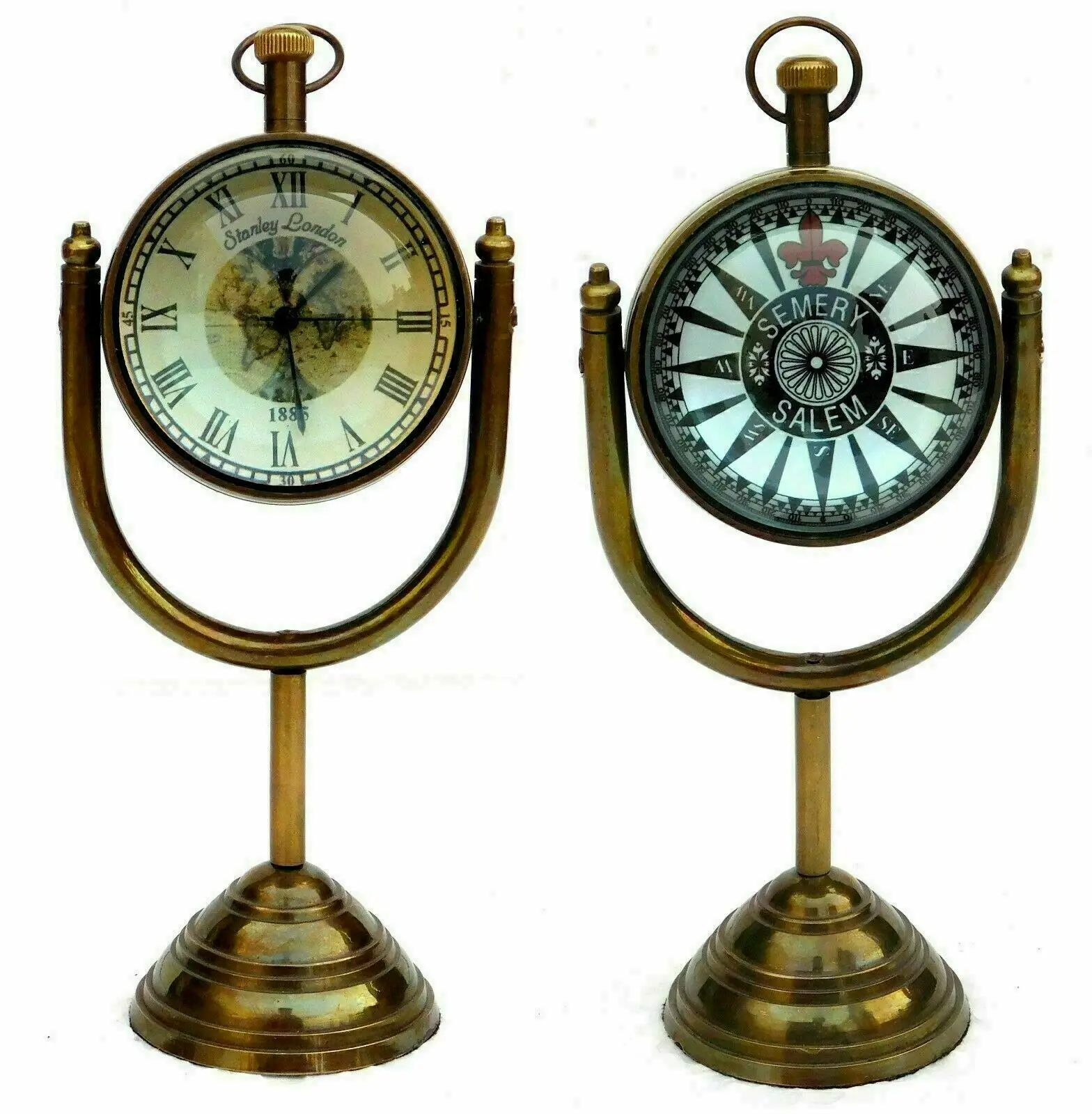 Horloge De Table Nautique En Laiton Vintage - Mouvement Quartz, Sonnerie Bim-bam
