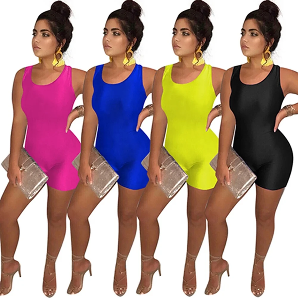 Plain Short Jumpsuits Slim Fitness Tank 