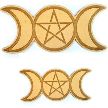 Pentacle Star Moon Wood MDF Laser Carved Laser Cutting Home Decoration Wall hanging Christmas Decoration Sacred Spiritual Design