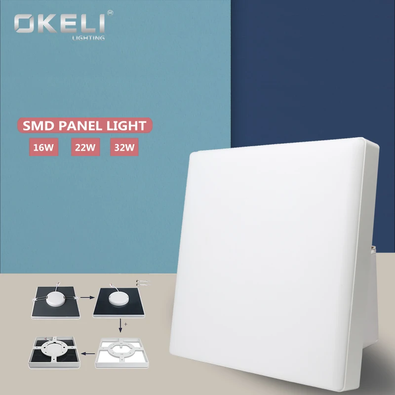 OKELI Factory price 23x23 32w rimless surface mounted square led panel light slim