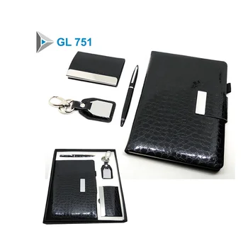 Genuine Leather Box Gift Ideas for Office Employees Wholesale Keychains Promotional Pen with Logo