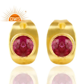 Red Zircon Gemstone Women's Stud Earrings Jewelry Wholesaler Indian Fashion Jewelry 14k Yellow Gold Plated Brass Earring