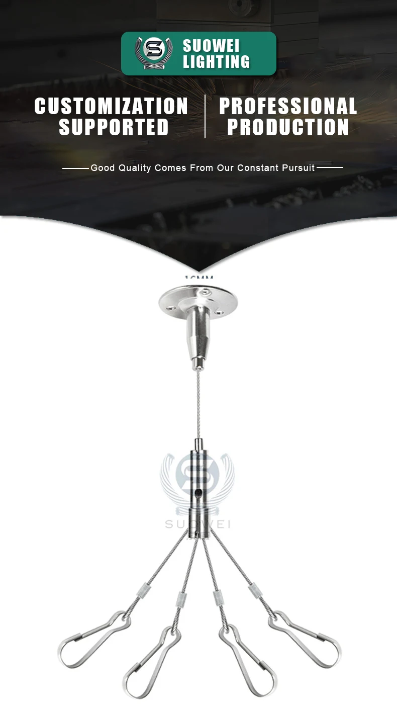 Panel Lights Hanging Wire Rope Cable Griper Suspension Cable Kit For Four Branch Hanger Wire Kit