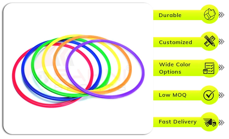 Leading Exporter of Top Quality Hot Selling Gymnastic Flat Durable Plastic Moulded Hula Rings Hoops at Best Price