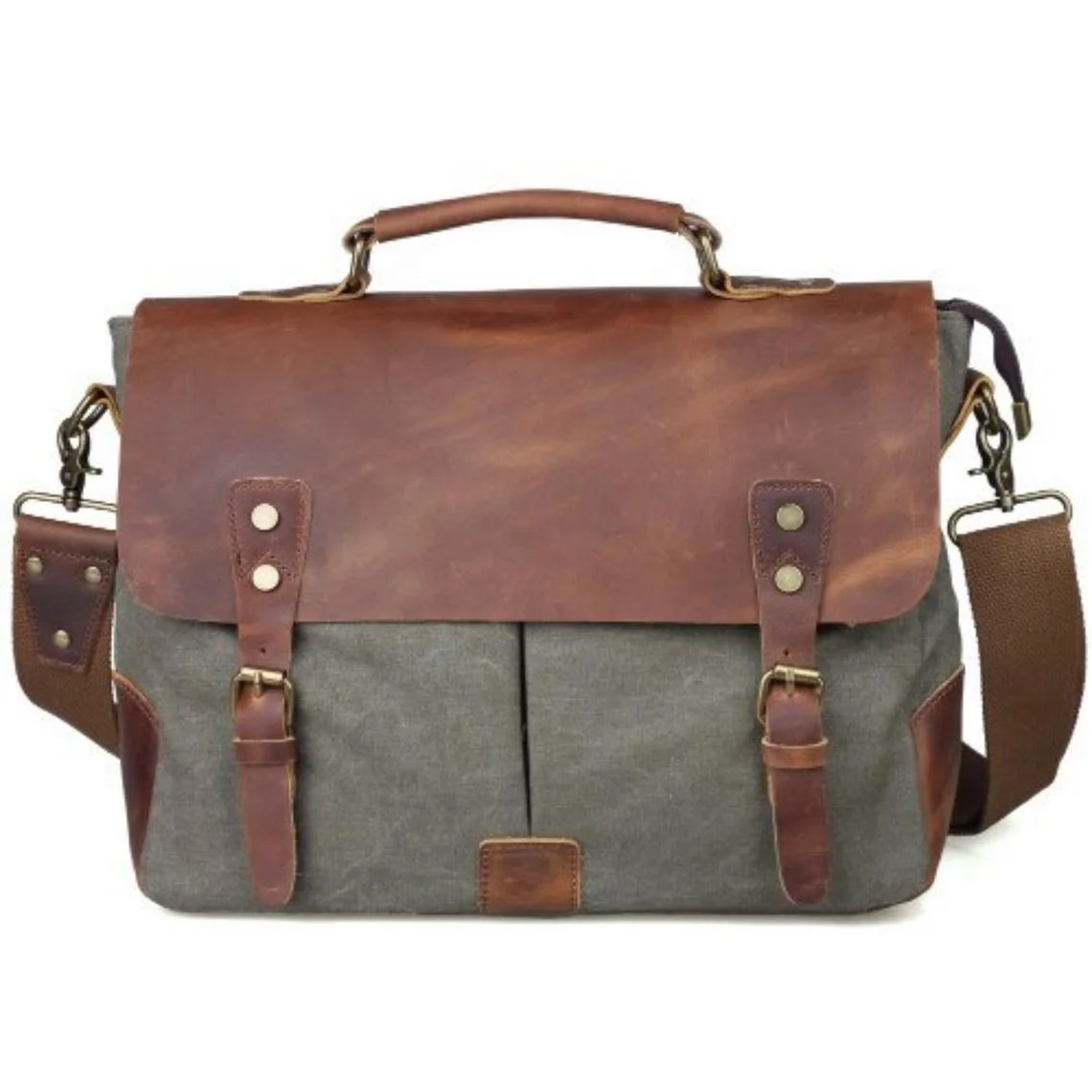 Male Briefcase Business Unisex Messenger Bag Canvas Satchel Postman bag Handbag Retro  Crazy Horse Leather Travel Crossbody Bag Shoulder Bag