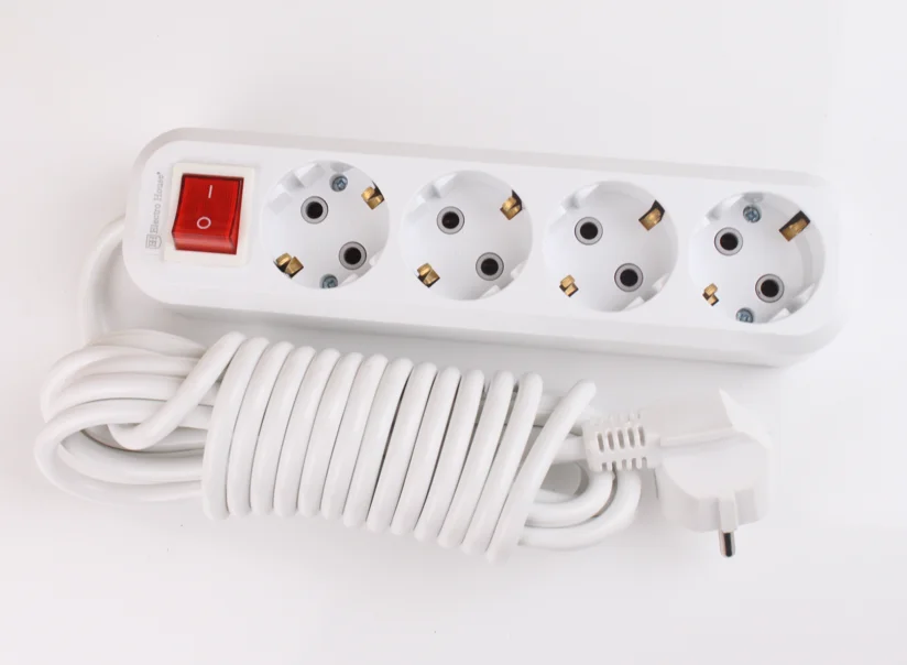 Extension Socket 4 Way With Grounding Eu Standard With Button With 2/3 ...