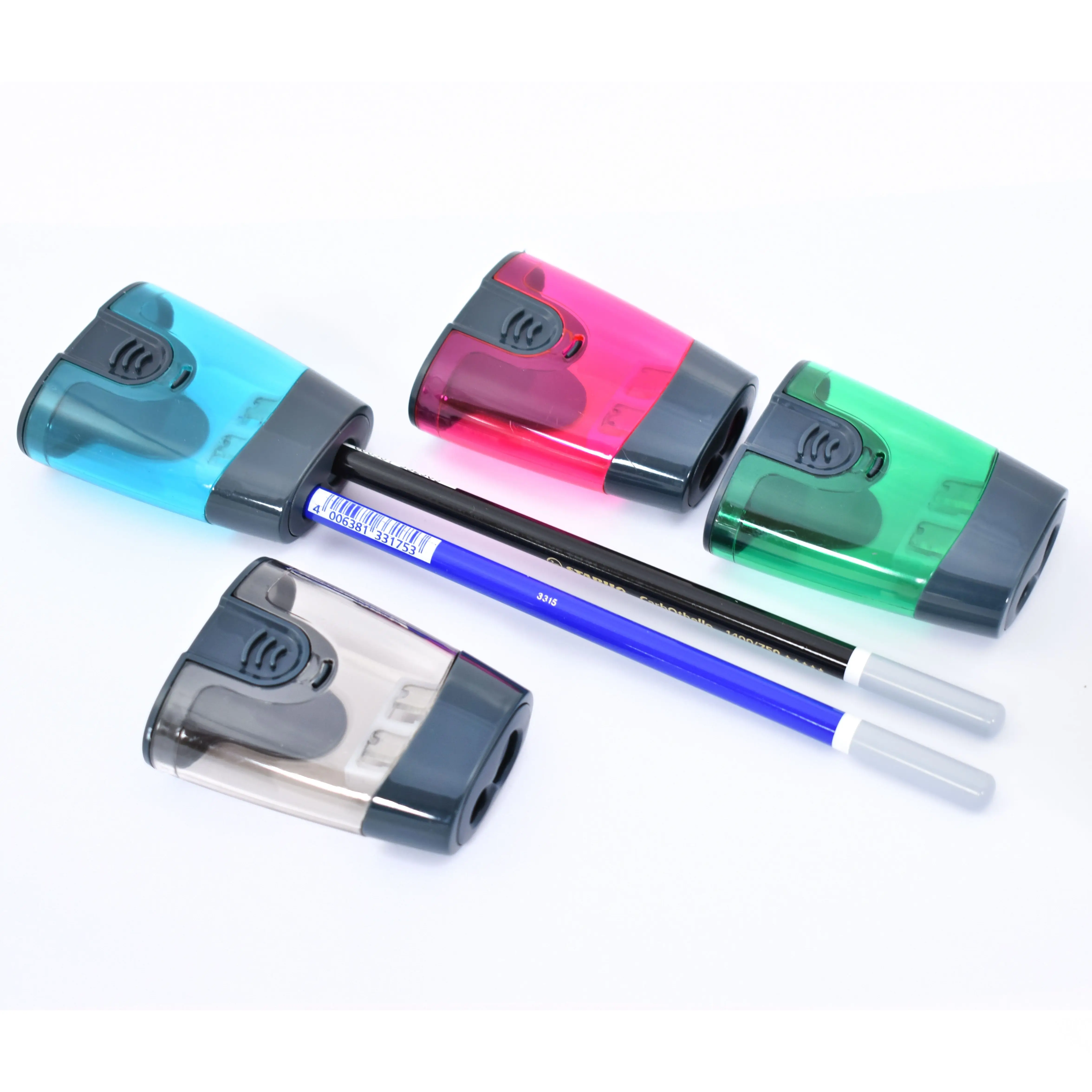 Китай самых популярных портативных 2 отверстия Высокое качество стальное лезвие школьный класс поставки пластиковый карандаш точилка для карандашей