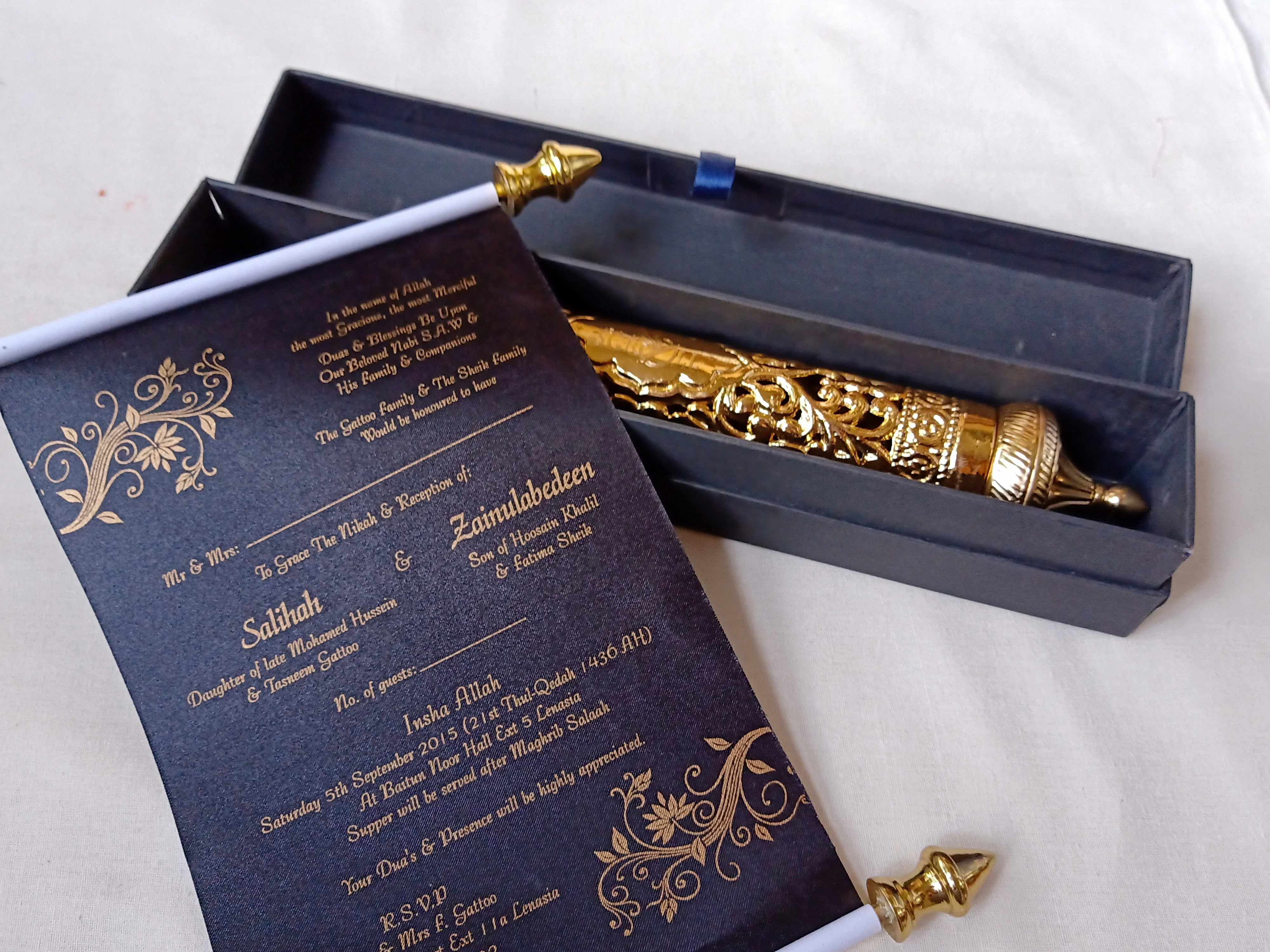Custom Made Mini Scroll Invites With Foil Stamped Papers Available Blank and Without Print