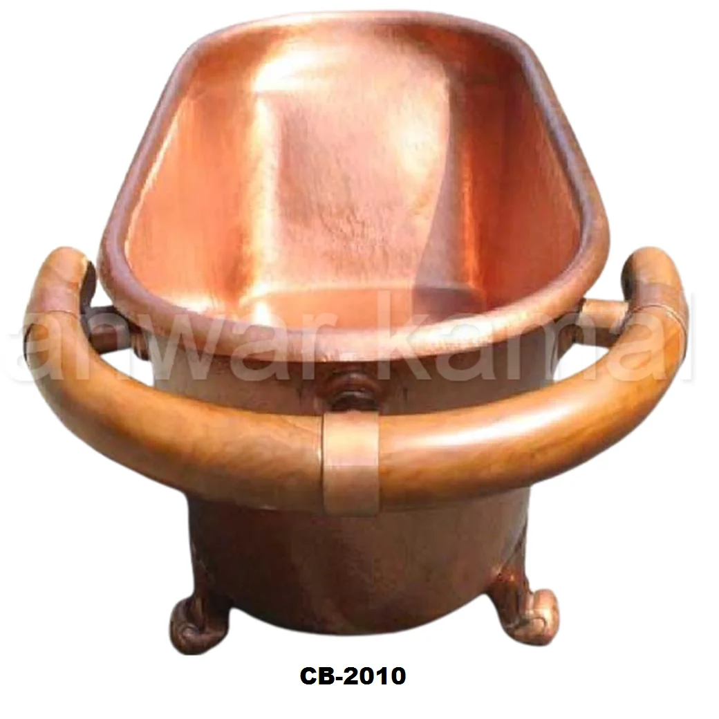 Медная Ванна ручной работы с ручкой из тикового дерева