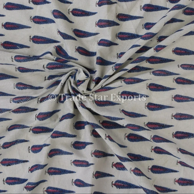 Этническая хлопчатобумажная ткань Sanganeri для модной индийской ручной печати ткани двора для бега обивки ткани для искусства