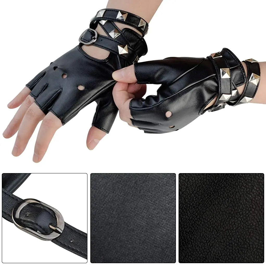 Женские Оригинальные кожаные перчатки с открытыми пальцами для выступлений