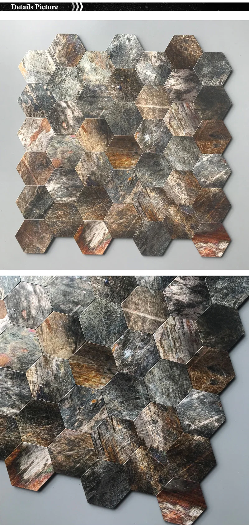 new style hexagon gray pvc peel and stick backsplash tile stickers