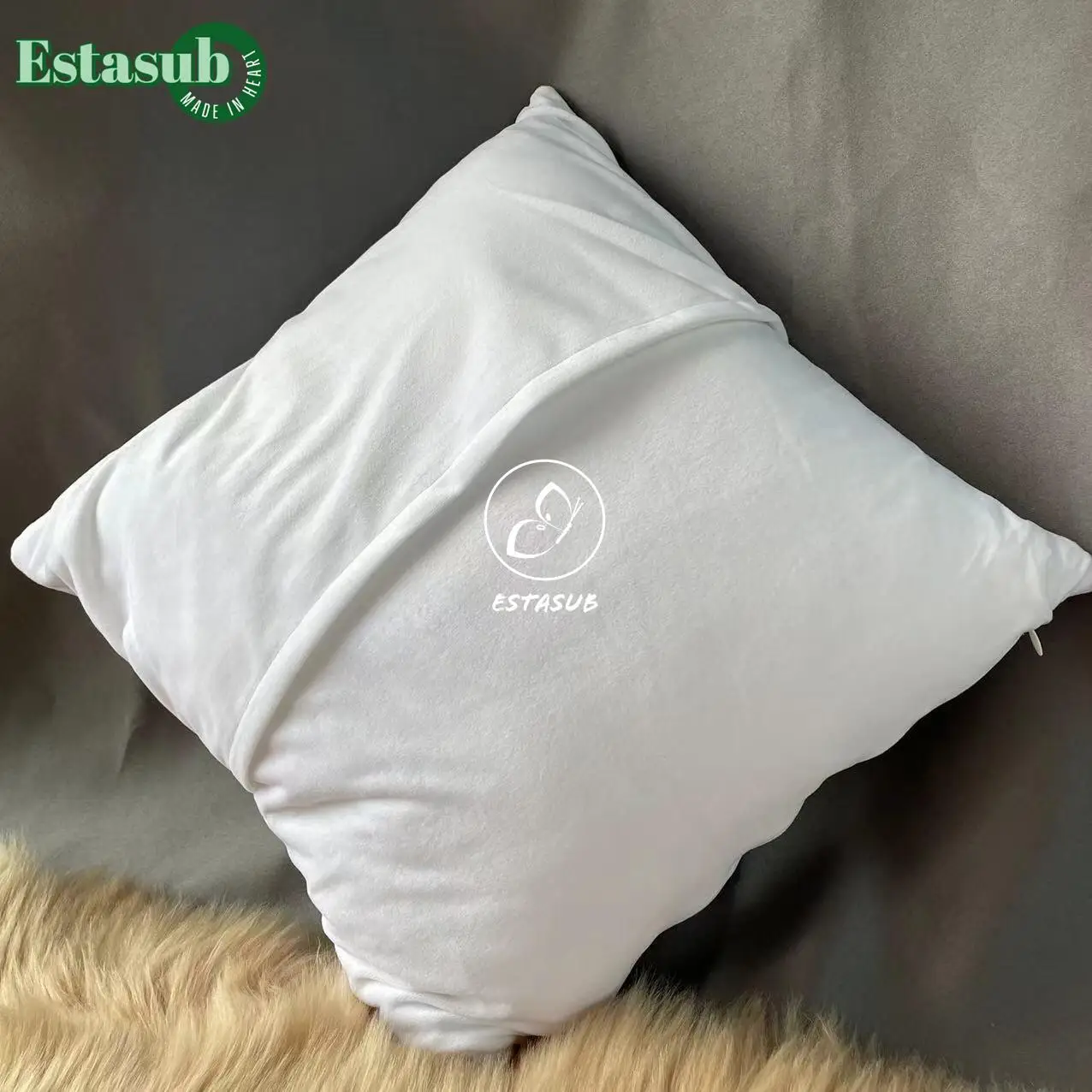 White Plain Velvet Personalized Plush Pocket Cushion Cover For