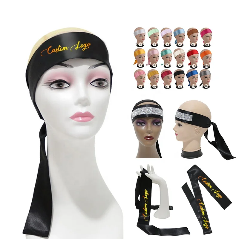Индивидуальный фирменный логотип со стразами 6 см атласный край шарф головная повязка фронтальные повязки удлинители волос шелковая оберточная для