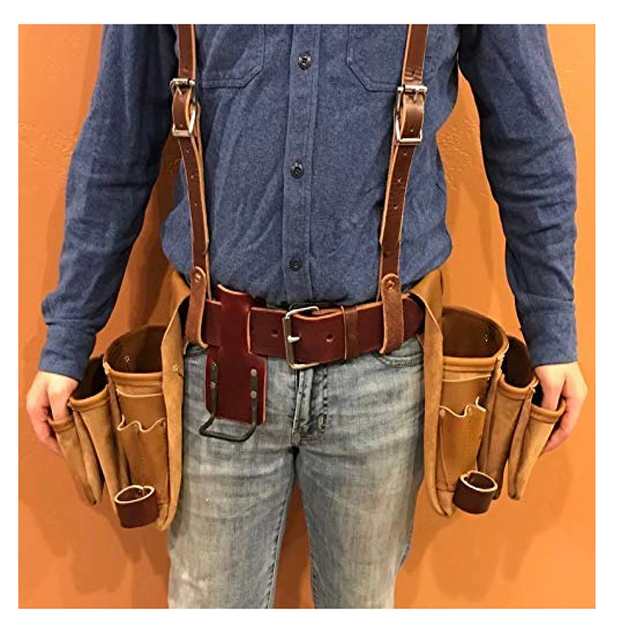Full Leather Tool Belt Suspension Rig W/suspenders,Drill Holster