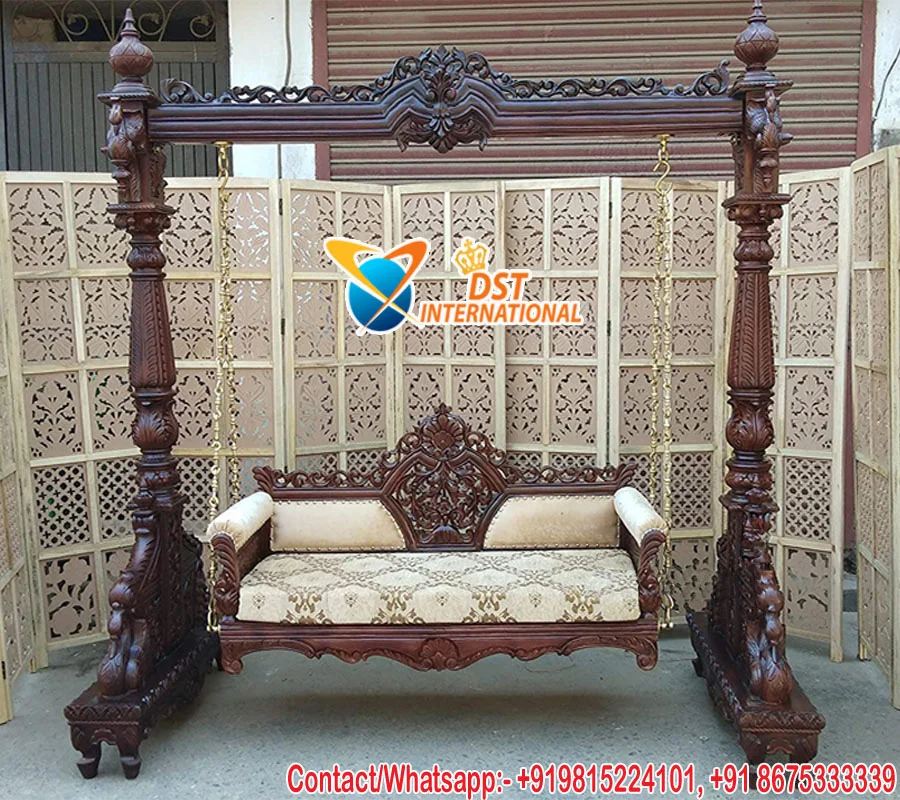 Modern Crafted Teak Wood Swing for Living Room Luxury Home Decor Carved  Porch Swing Indian Carved Indoor Swing Jhula for Home