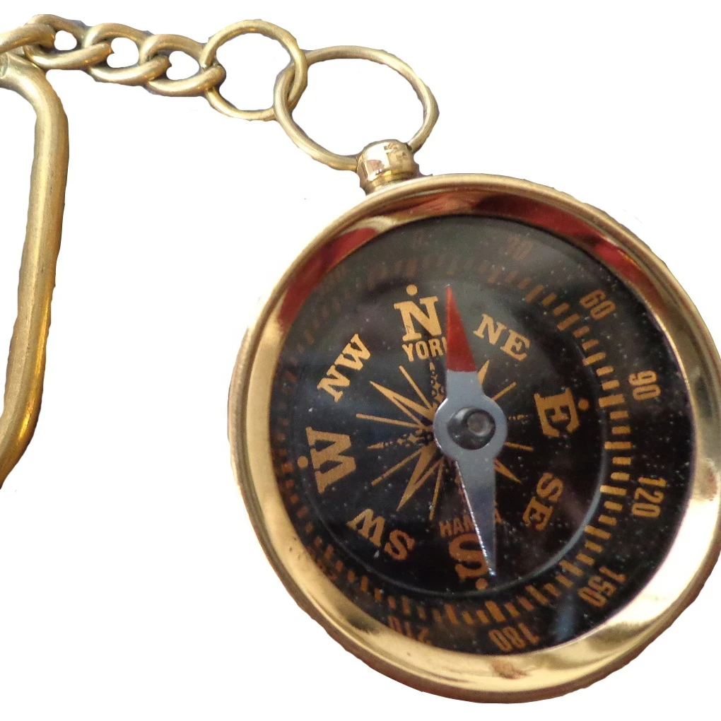 Antique Small Brass Compass 3.5 cm With Key Chain Vintage Marine Decorative Gift 