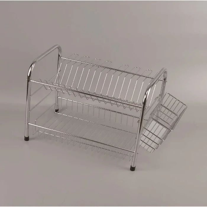 2-Tier Metal Wire Dish Drainer Rack with Cutlery Basket